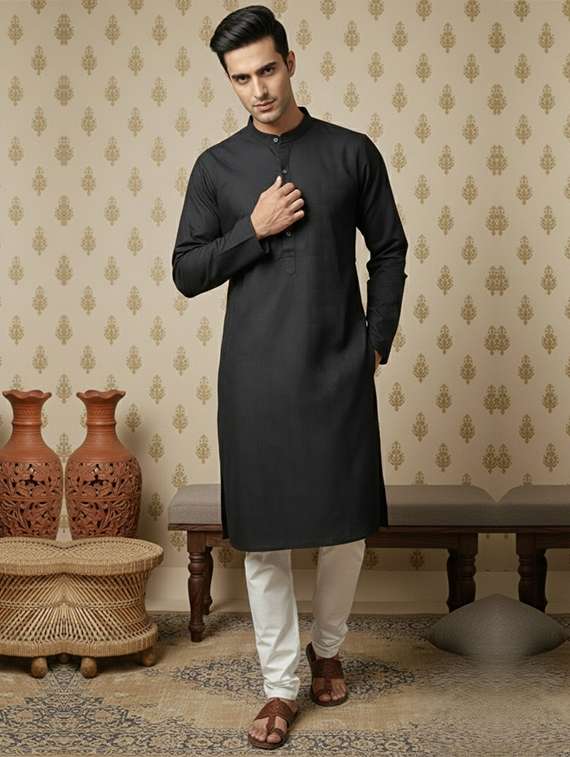 men self design mandarin neck long kurta - 22332150 -  Standard Image - 3