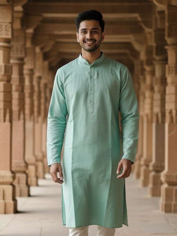 men self design mandarin neck long kurta