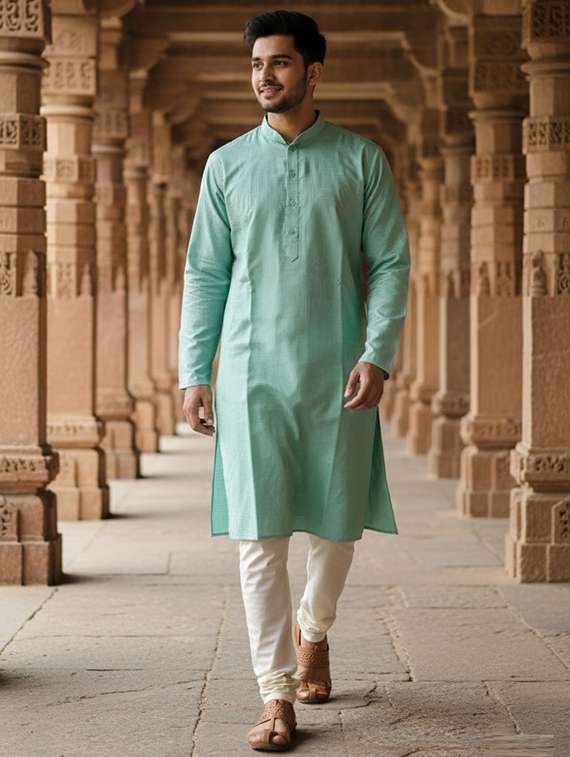 men self design mandarin neck long kurta - 22332151 -  Standard Image - 3