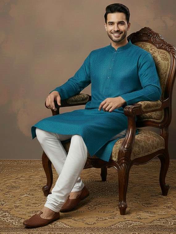 men self design mandarin neck long kurta - 22332161 -  Standard Image - 3