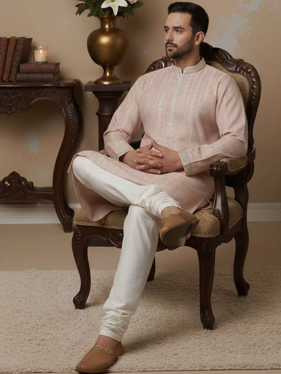 men self design mandarin neck long kurta - 22332167 -  Standard Image - 3
