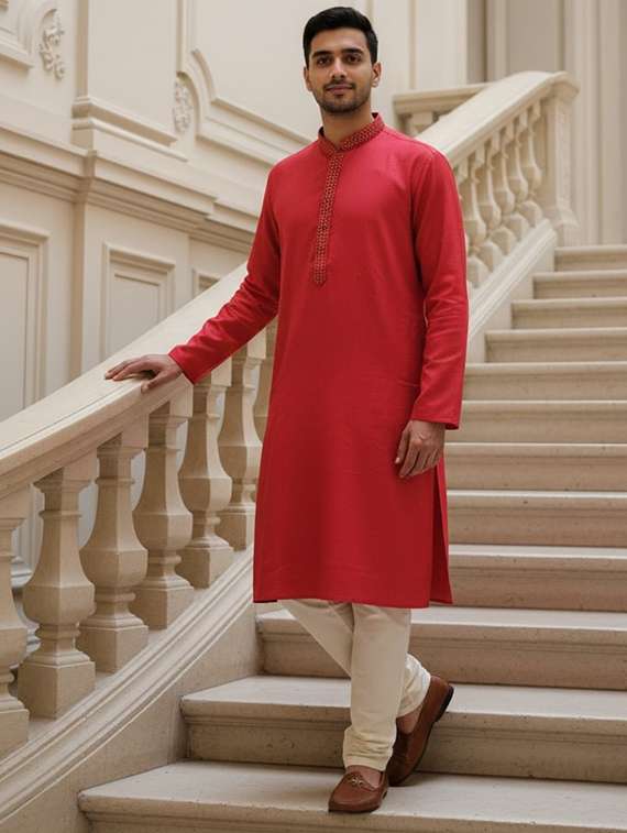 men self design mandarin neck long kurta - 22332181 -  Standard Image - 3