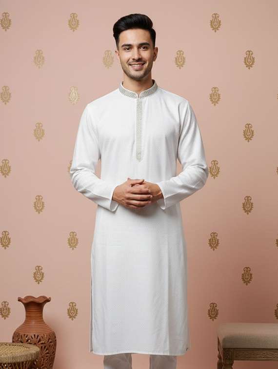 men self design mandarin neck long kurta