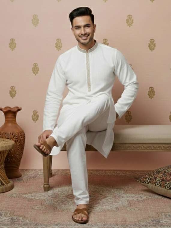 men self design mandarin neck long kurta - 22332182 -  Standard Image - 3