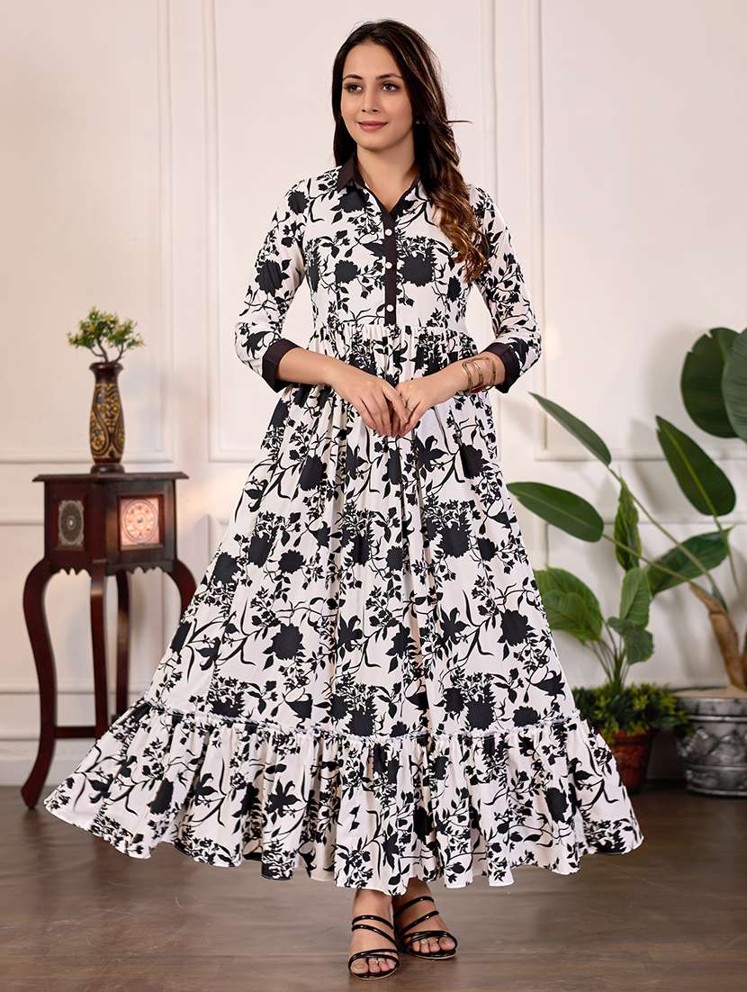 women floral print three quarter sleeve tiered dress 
