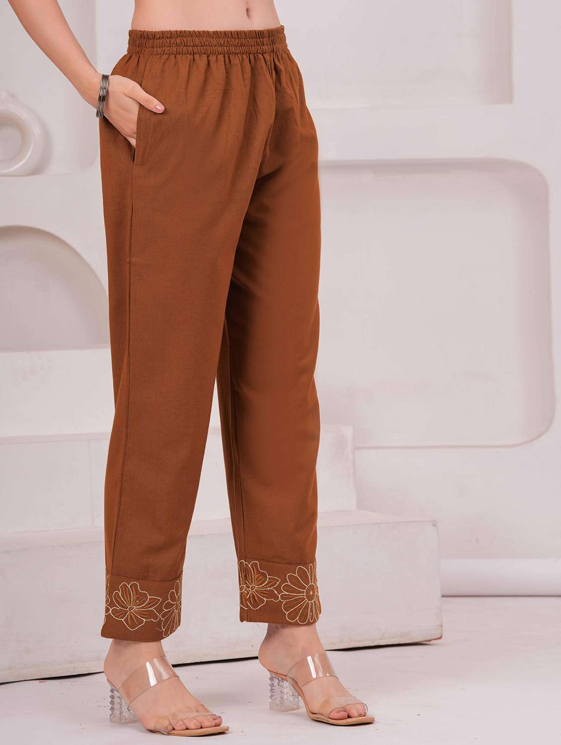 women solid with work round neck kurta pant with dupatta set - 22332248 -  Standard Image - 5