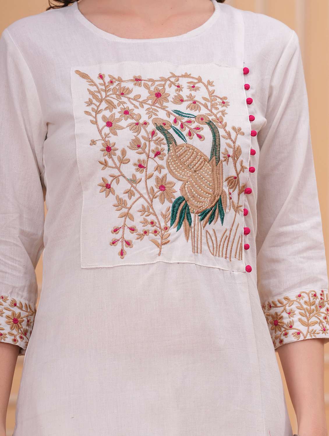 women solid with work round neck kurta pant with dupatta set - 22332259 -  Standard Image - 5