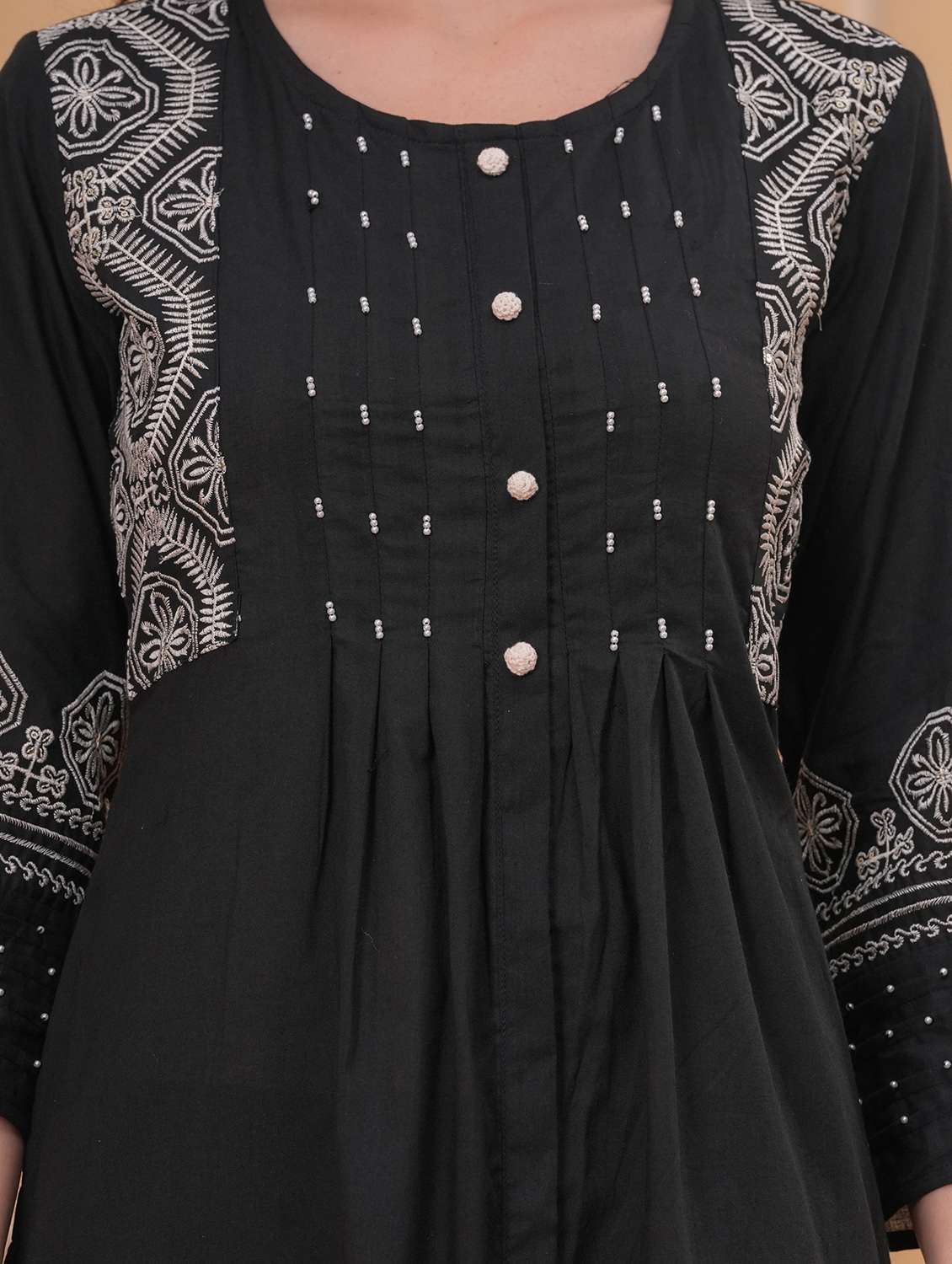 women solid with work round neck kurta pant with dupatta set - 22332264 -  Standard Image - 5