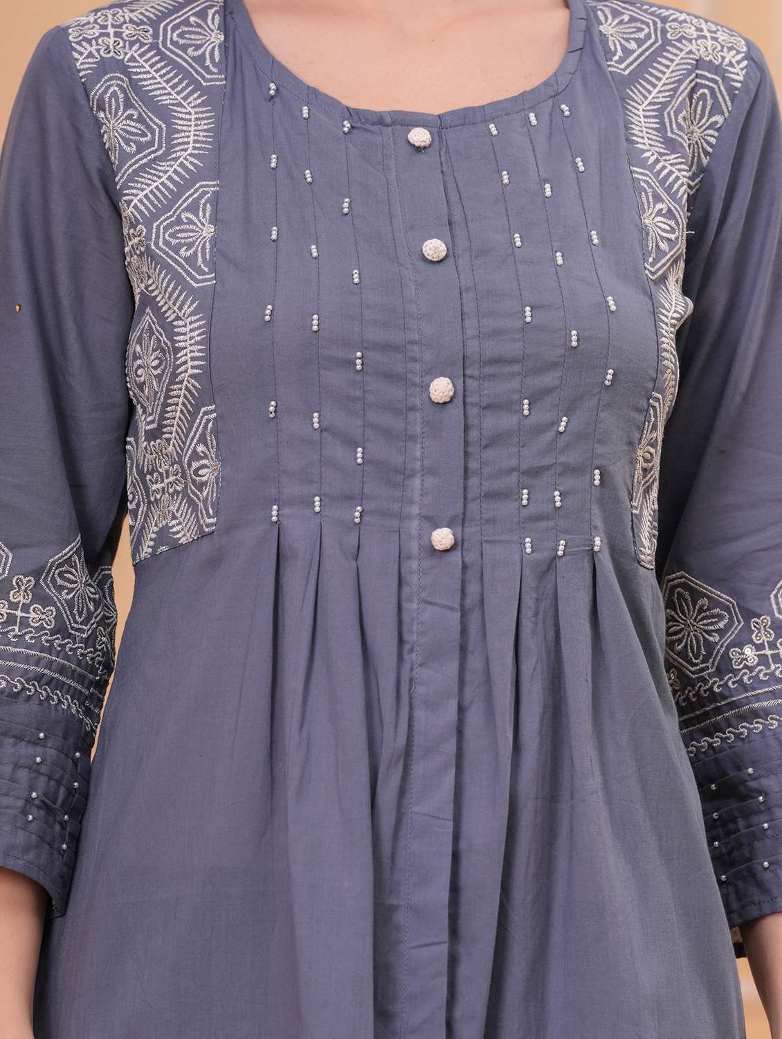 women solid with work round neck kurta pant with dupatta set - 22332265 -  Standard Image - 5