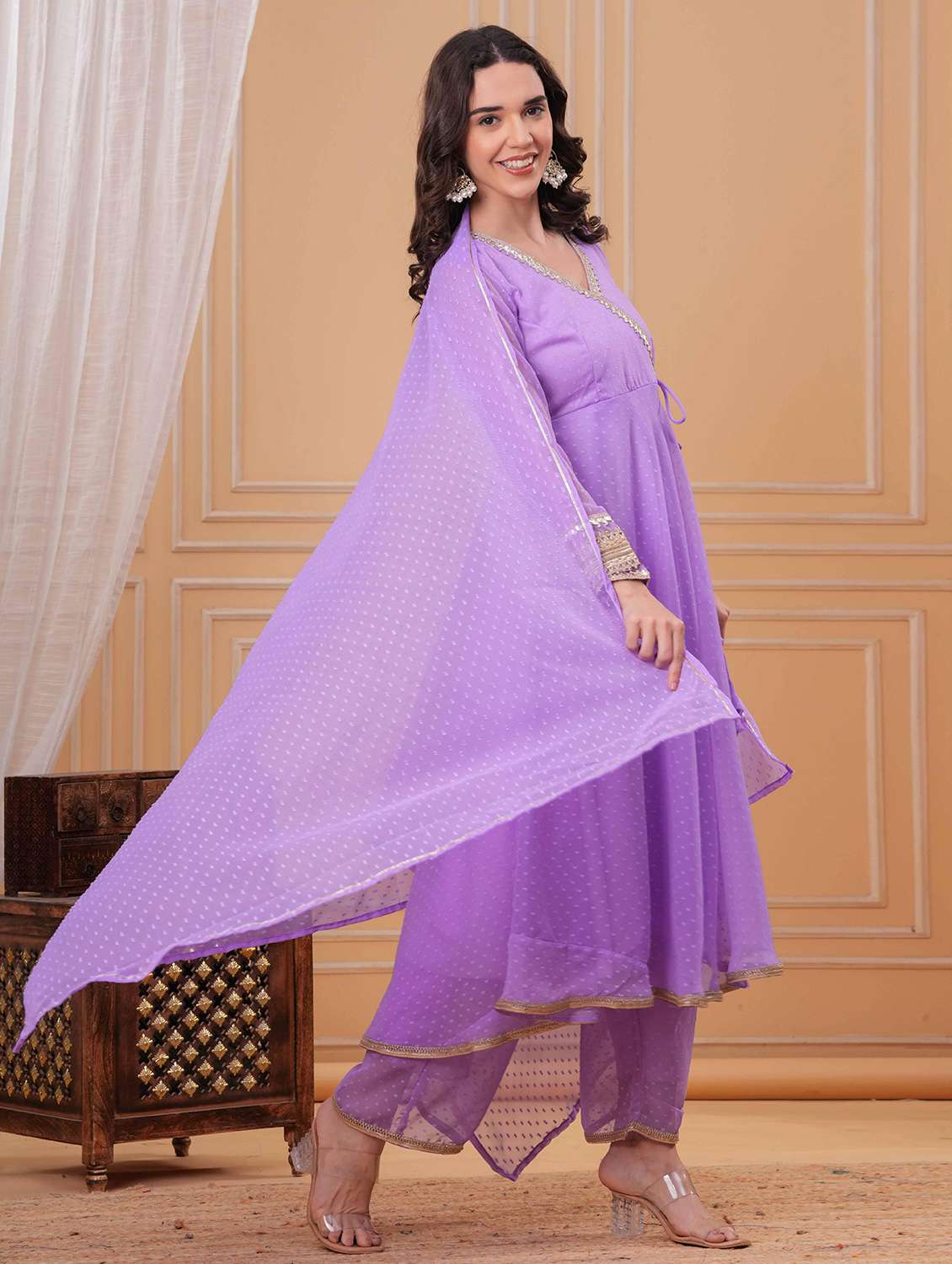 women self design long sleeve kurta palazzo with dupatta set - 22332270 -  Standard Image - 3