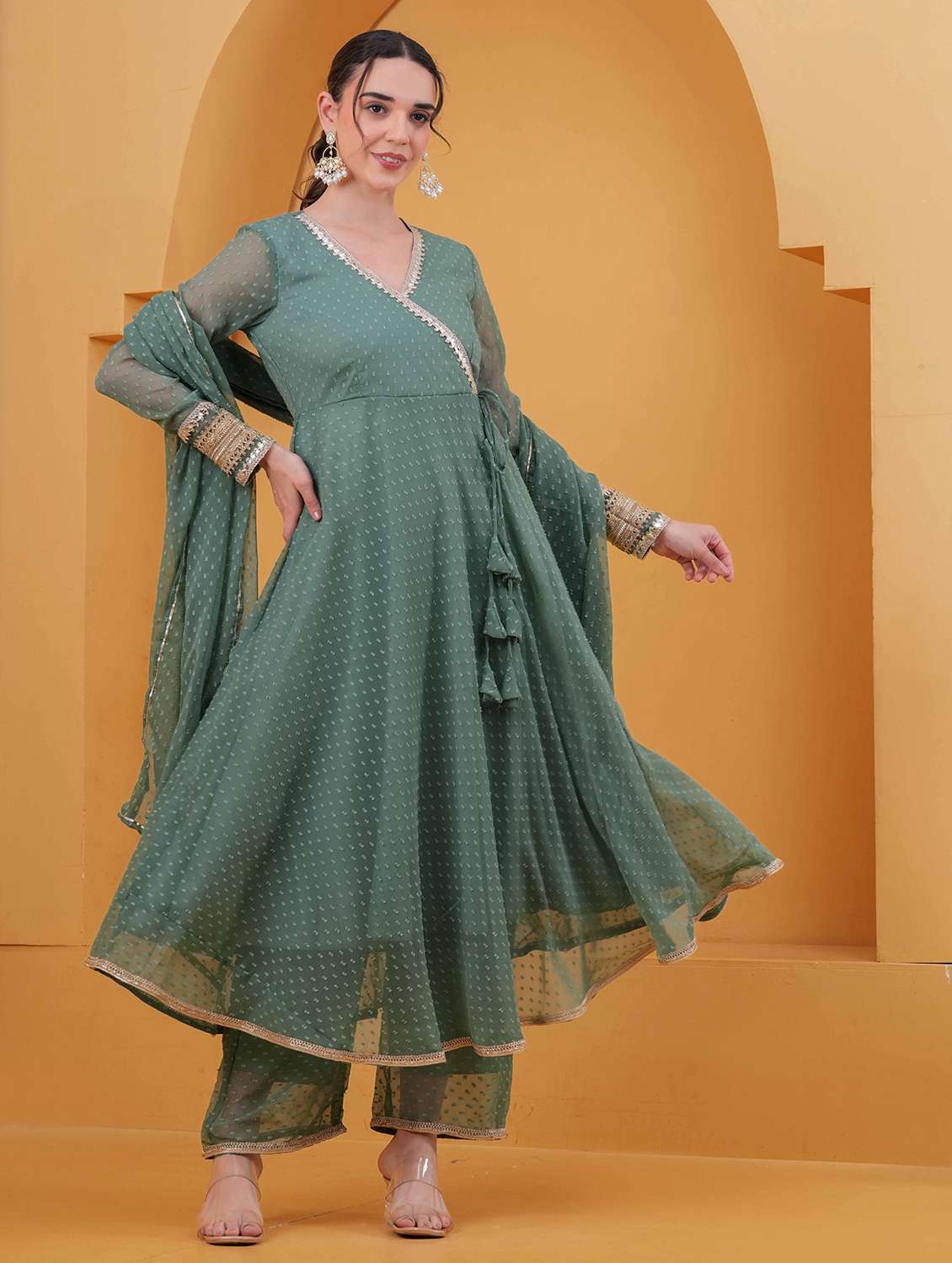 women self design long sleeve kurta palazzo with dupatta set - 22332271 -  Standard Image - 3