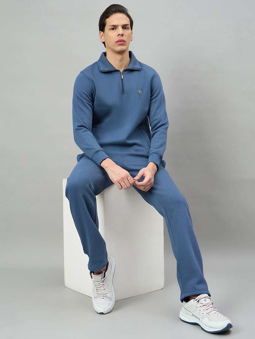 men solid long sleeve full length track suit
