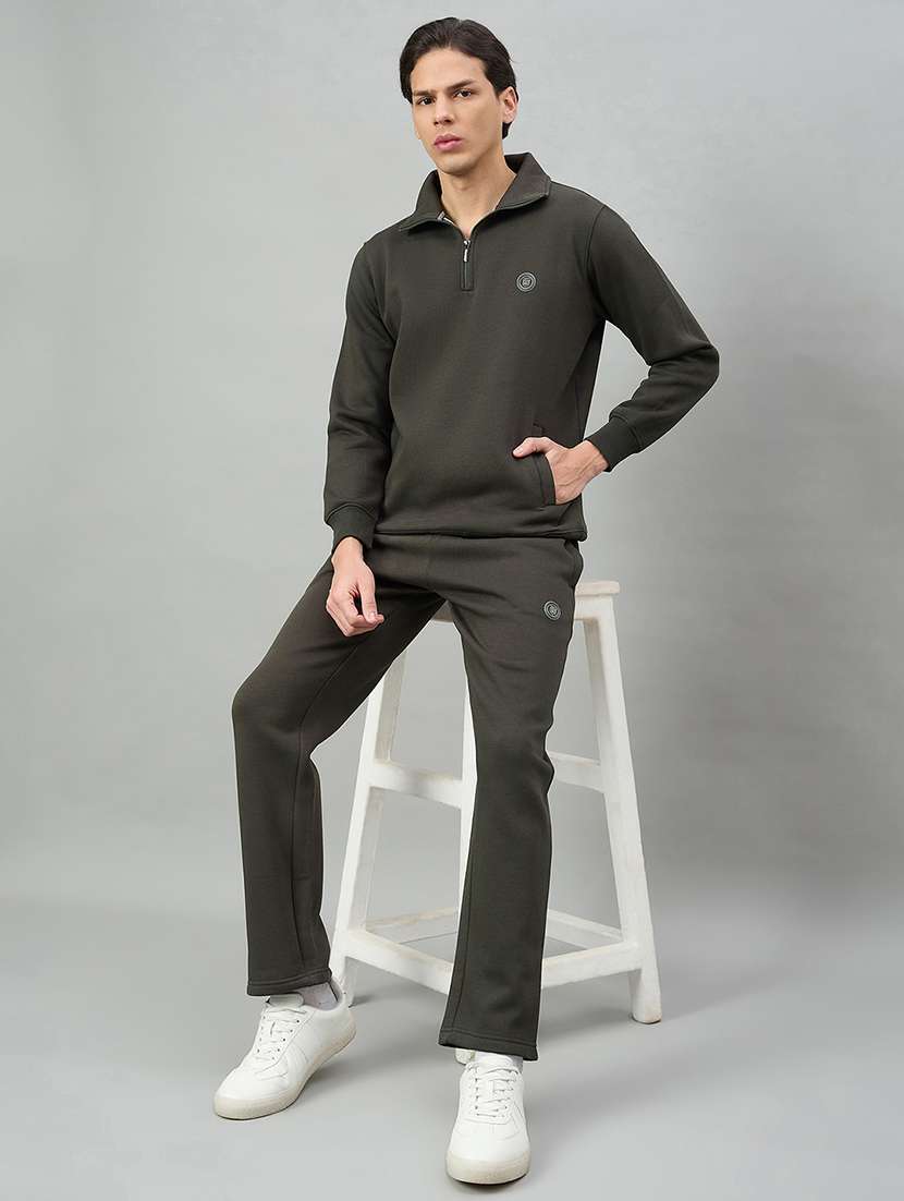 men solid long sleeve full length track suit