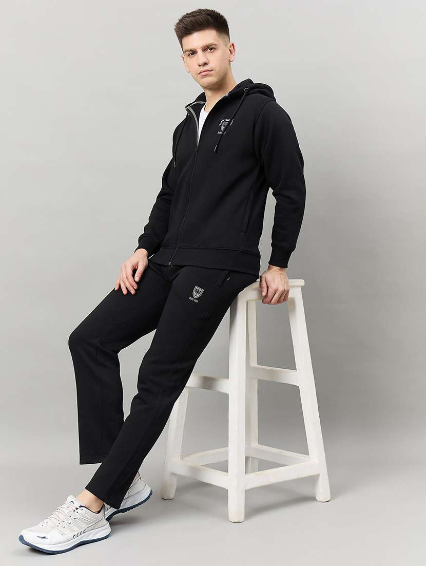 men solid long sleeve full length track suit