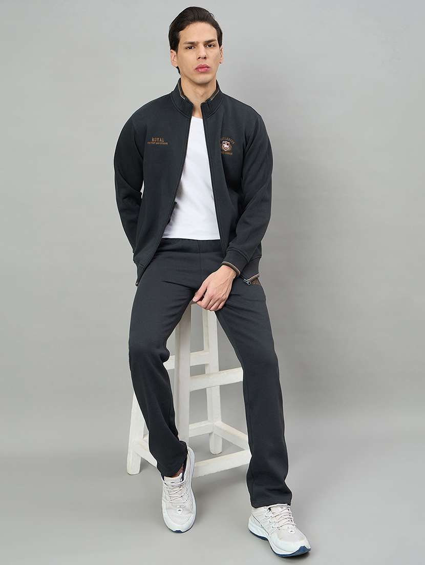 men solid long sleeve full length track suit