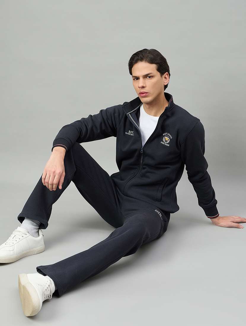 men solid long sleeve full length track suit