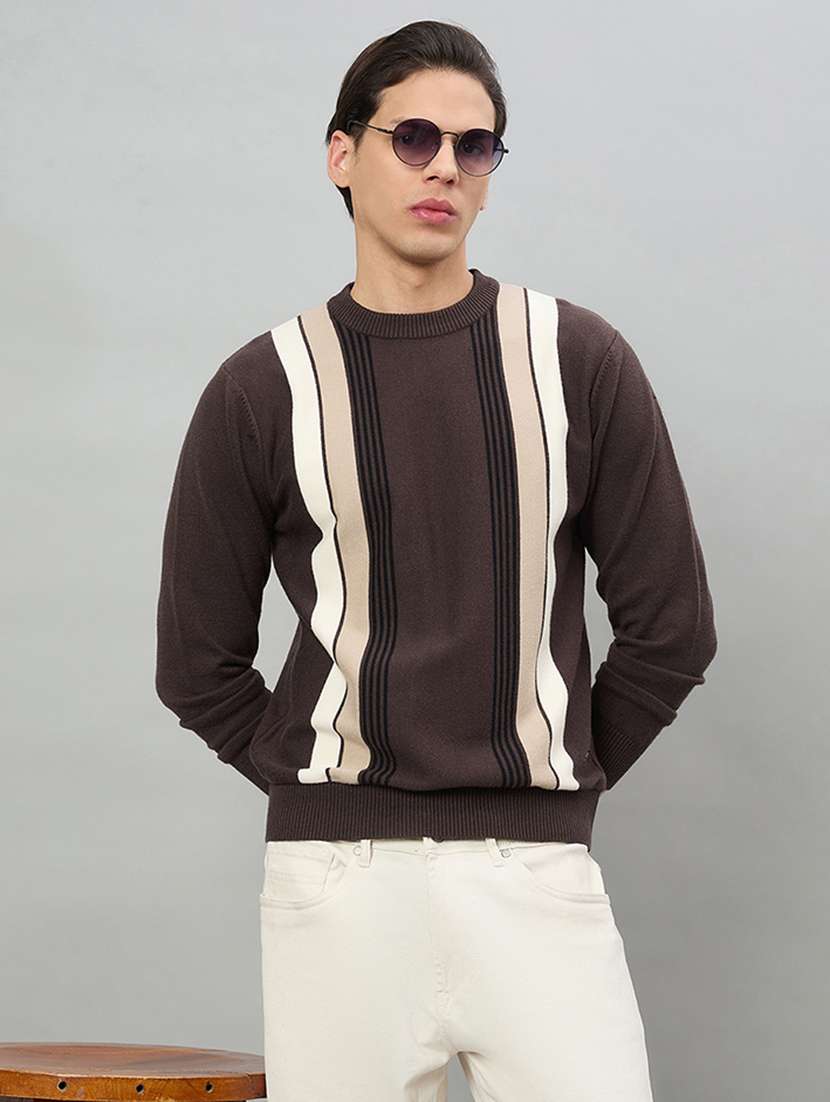men striped long sleeve regular fit pullover 