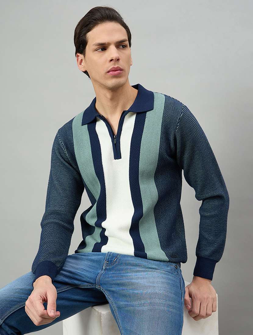 men striped long sleeve regular fit pullover 