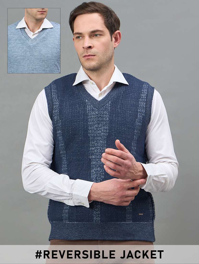 men self design sleeveless regualr fit reversible pullover