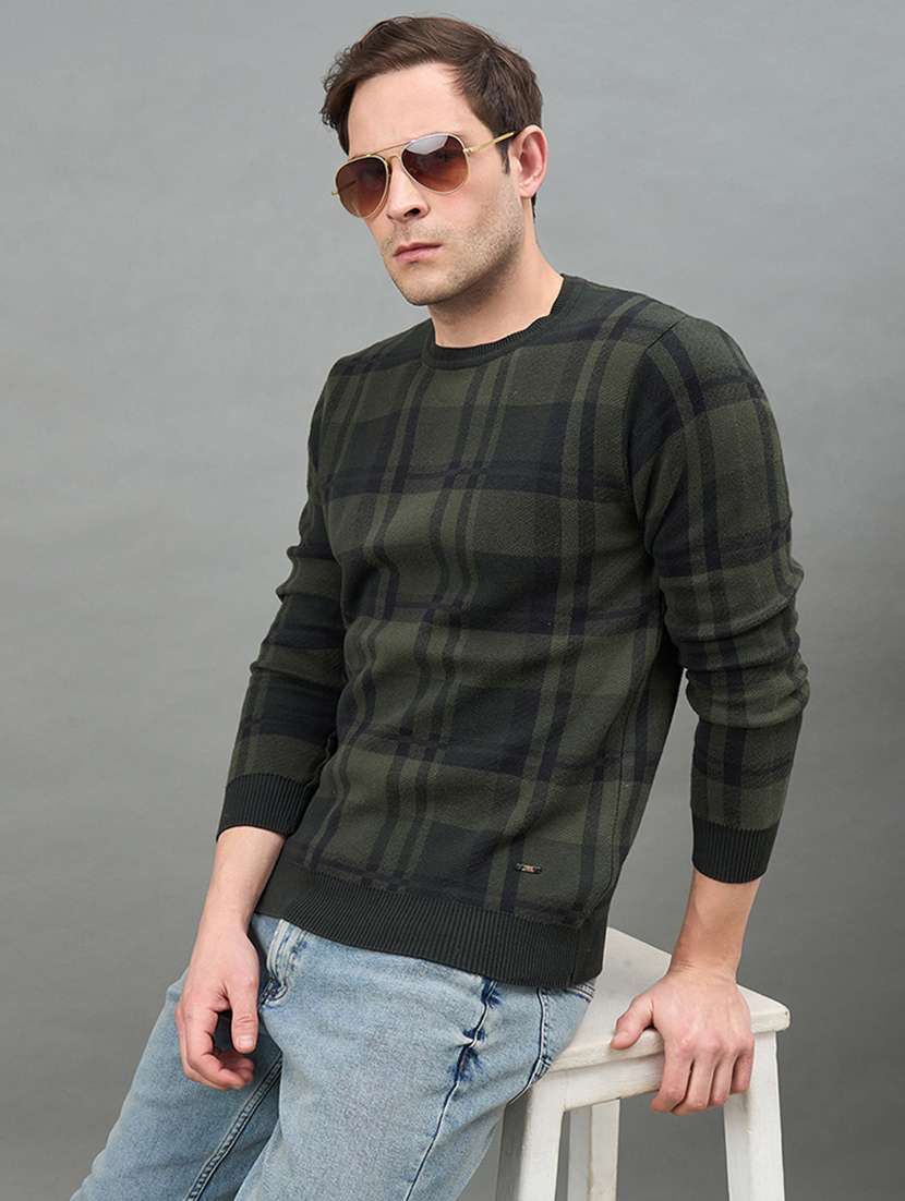 men checkered long sleeve regualr fit pullover