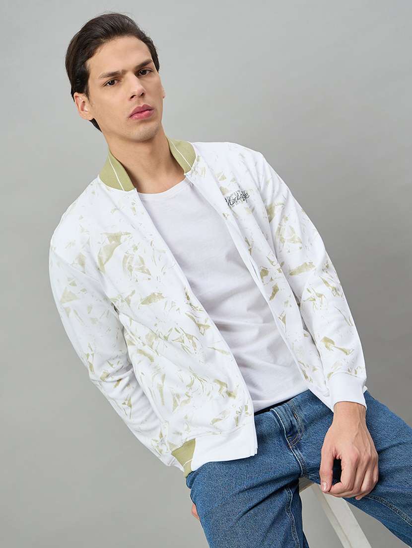 men printed long sleeve regular fit casual jacket
