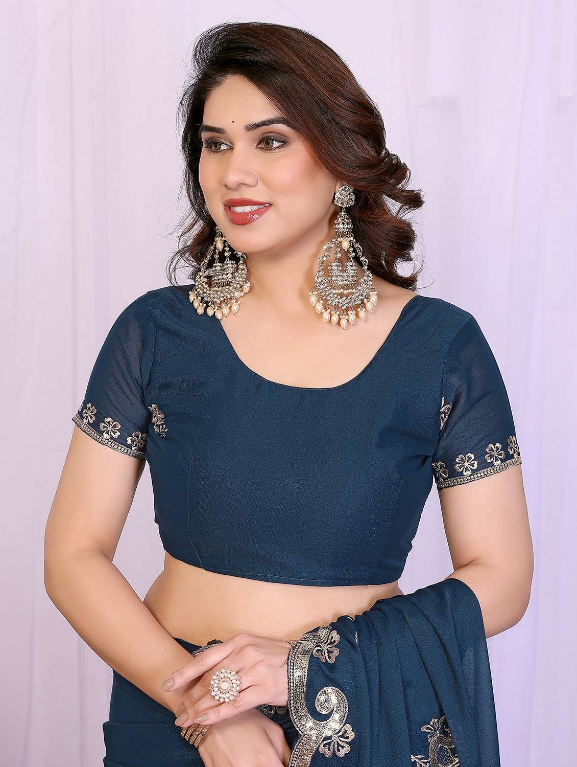 women solid with work embroidered saree with blouse - 22332430 -  Standard Image - 5