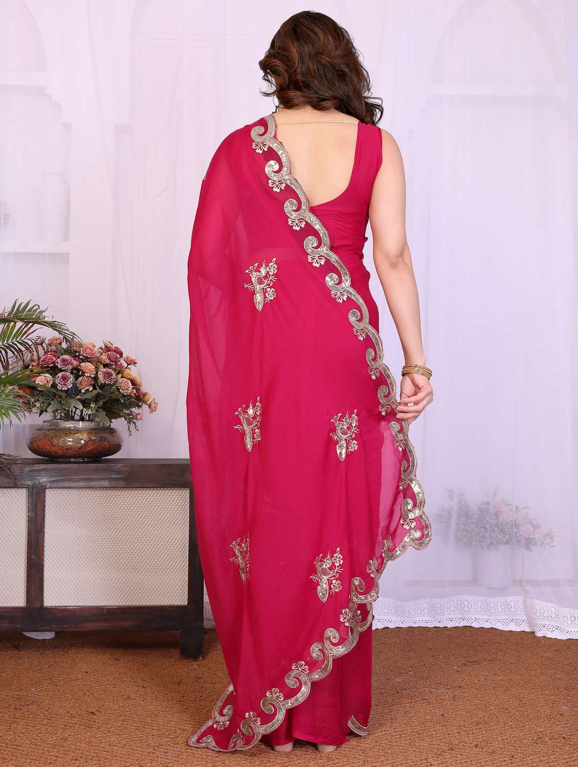 women solid with work embroidered saree with blouse - 22332431 -  Standard Image - 3