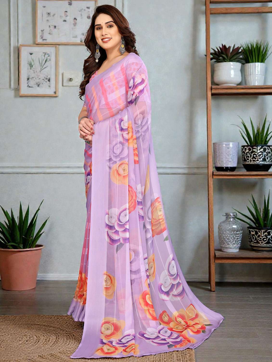 women printed casual wear saree with blouse