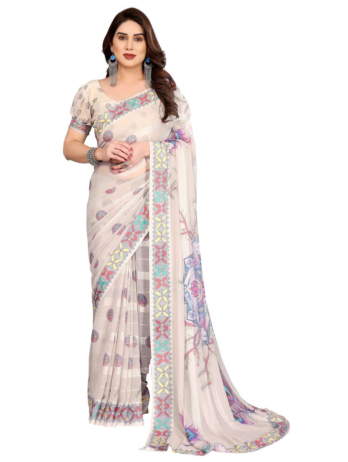 women printed casual wear saree with blouse