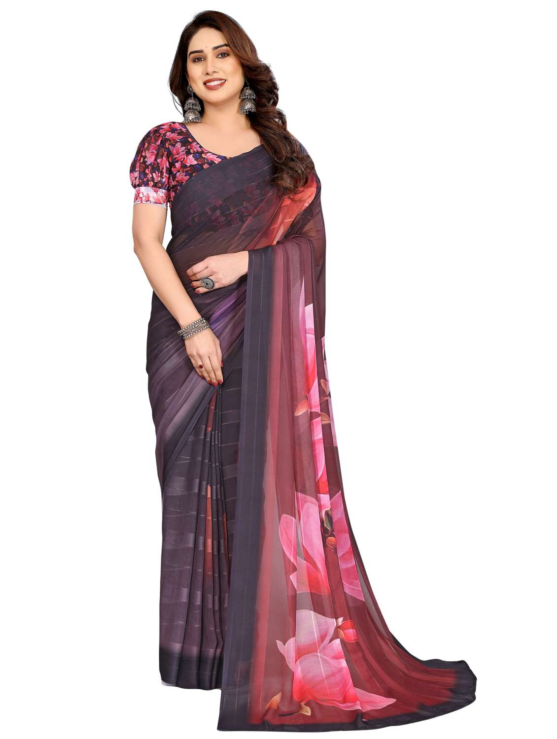 women printed casual wear saree with blouse
