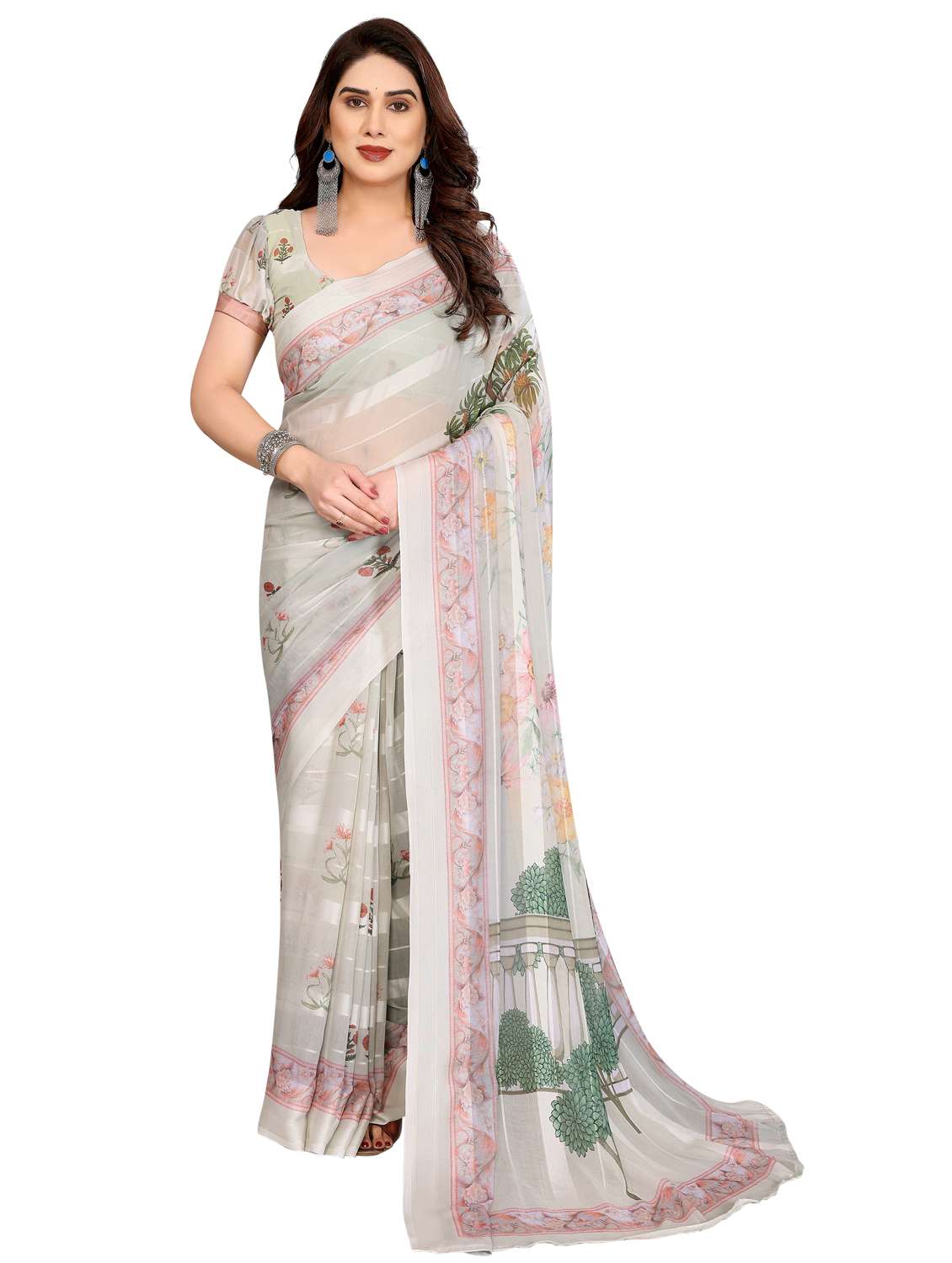 women printed casual wear saree with blouse