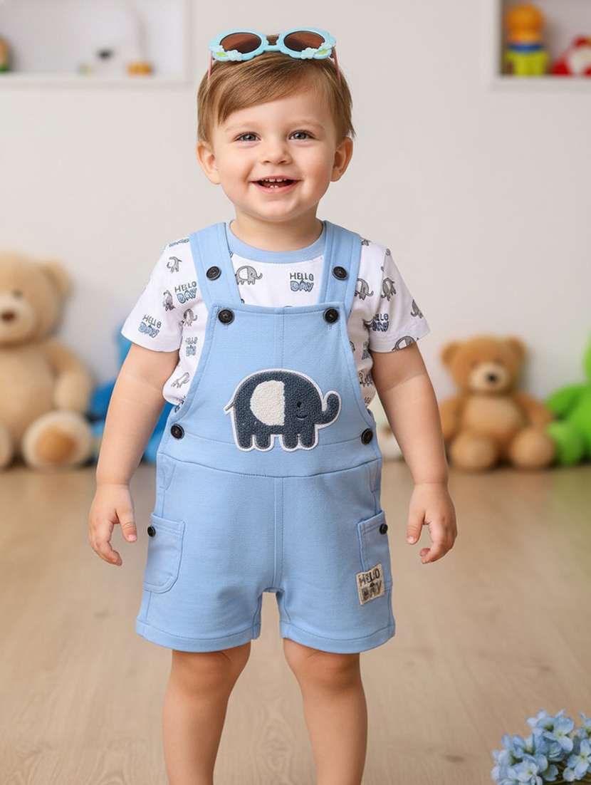 kids printed short sleeves dungaree set