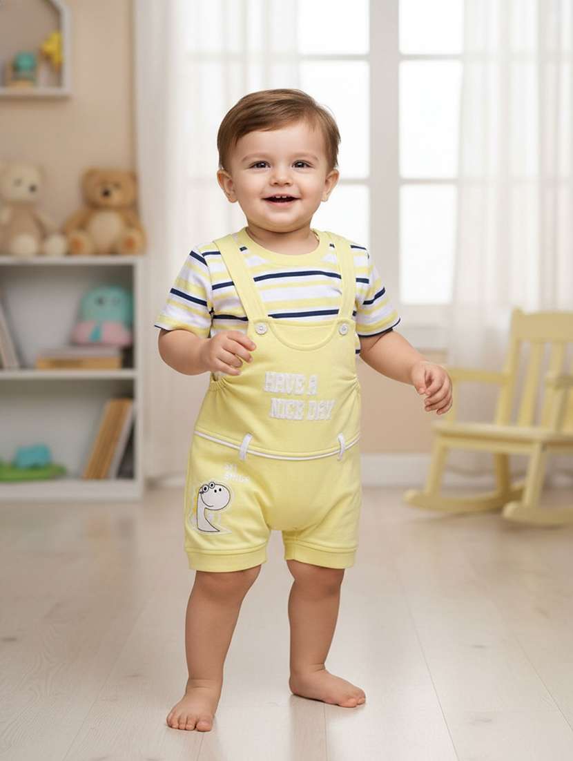 boys printed round neck t-shirt and dungaree set