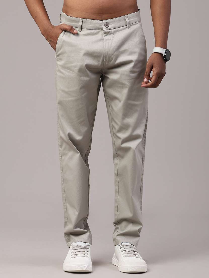 men solid mid rise chinos casual trouser