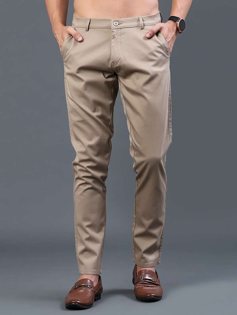 men solid mid rise slim fit chinos