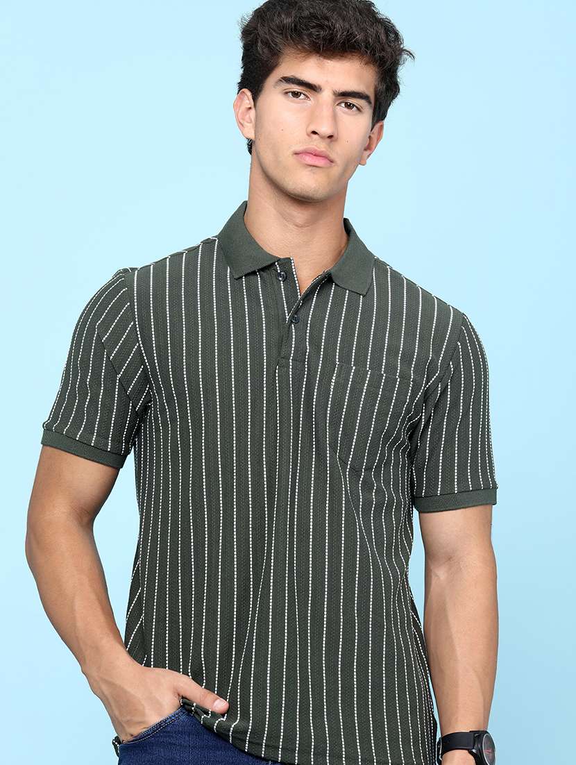 men striped short sleeve regular fit polo t-shirt