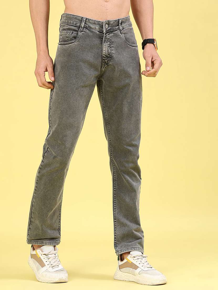 men plain mid rise full length jeans