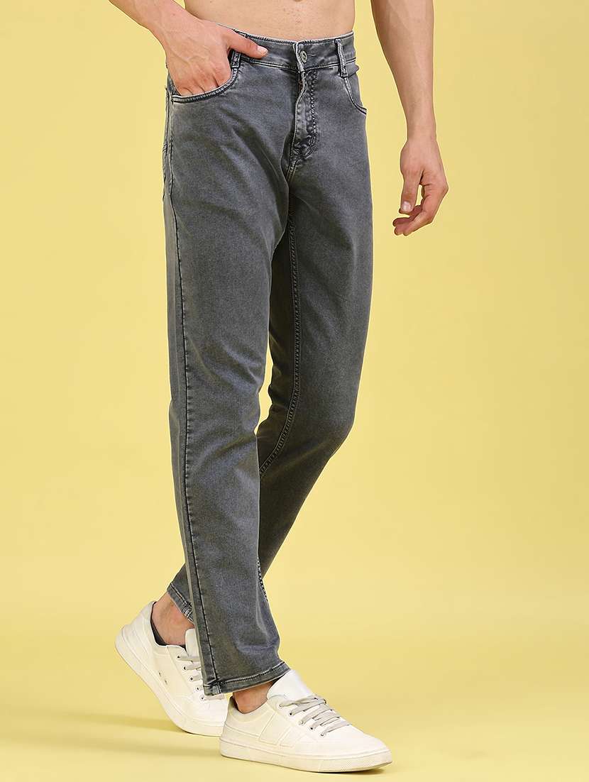 men plain mid rise full length jeans