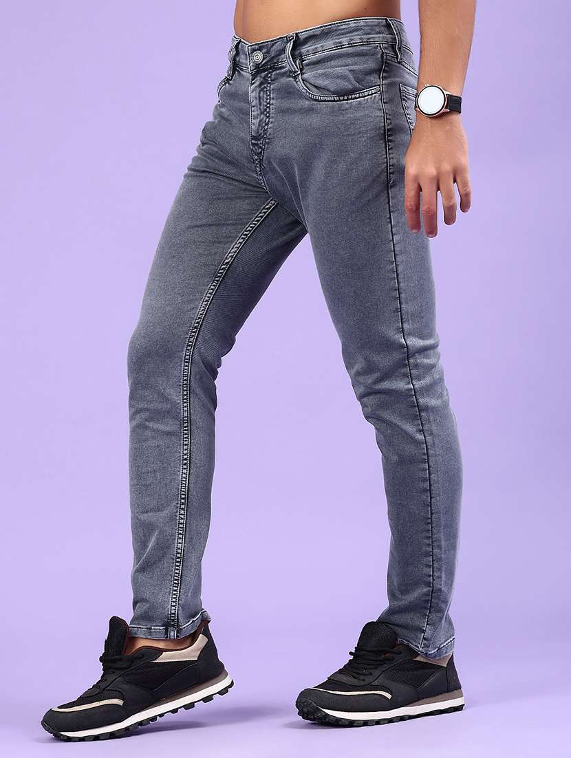 men plain mid rise full length jeans