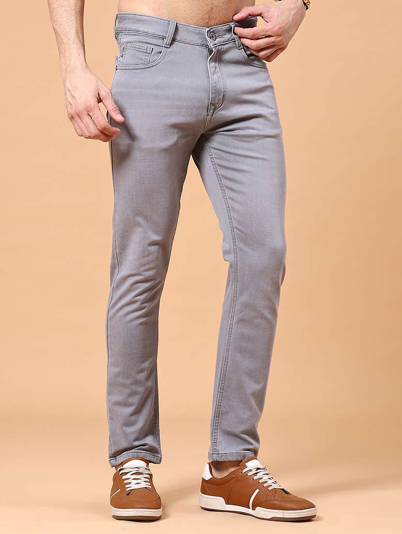 men plain mid rise full length jeans