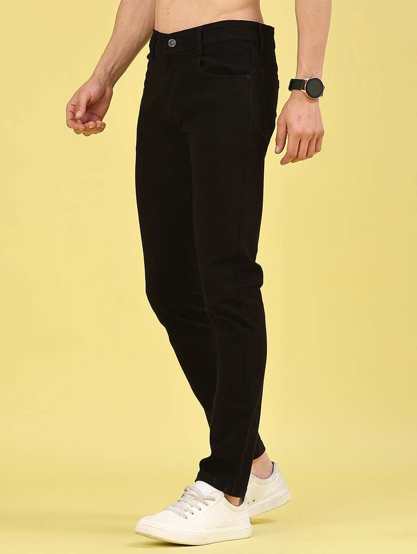 men plain mid rise full length jeans