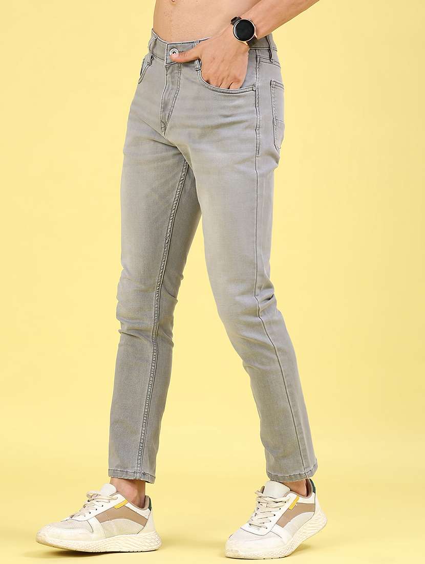 men washed mid rise full length slim fit jeans