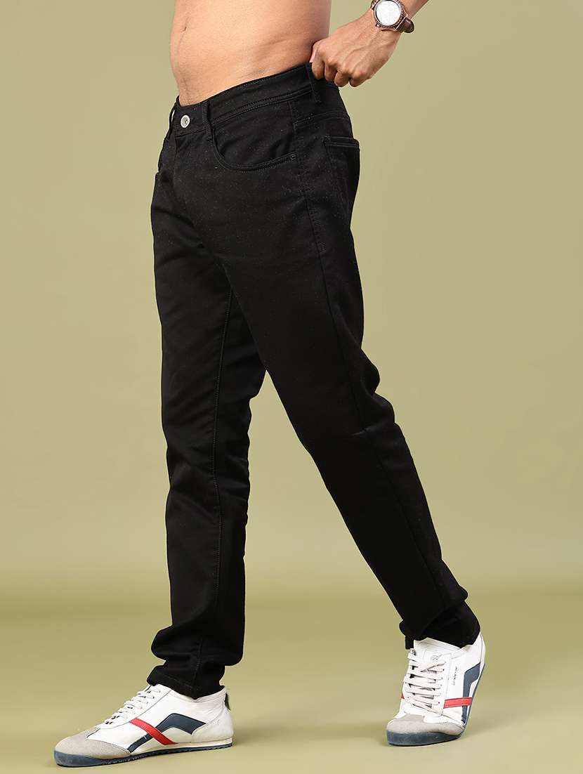 men plain mid rise full length jeans