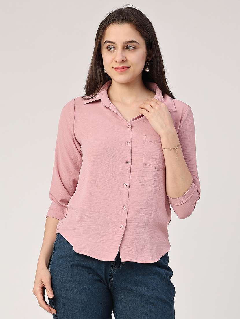 women solid cuban collar shirt