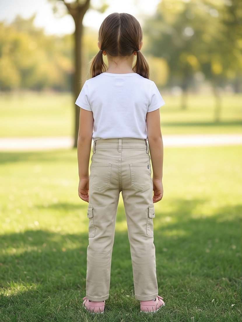 girls solid mid rise straight cargo pant - 22335207 -  Standard Image - 3