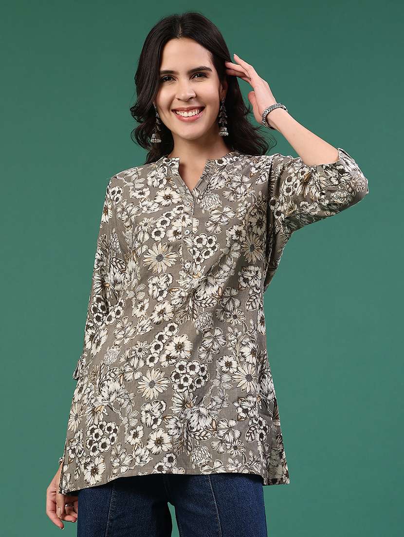 grey cotton straight kurti