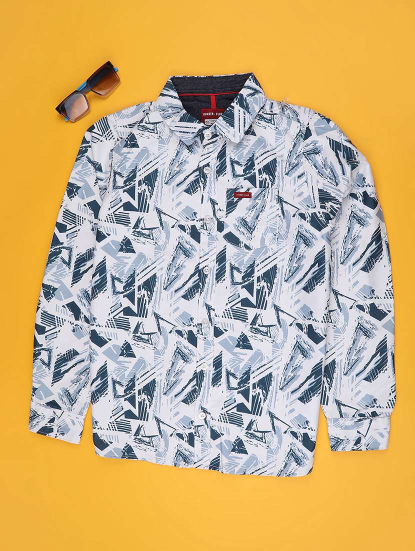 boys printed long sleeve collared shirt