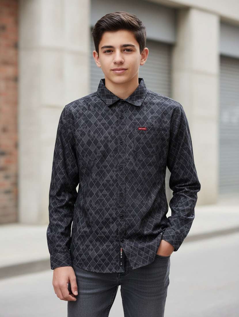 boys printed long sleeve collared shirt