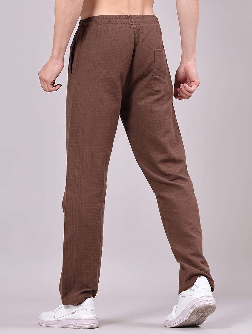 men solid mid rise regular fit casual trouser - 22335359 -  Standard Image - 3