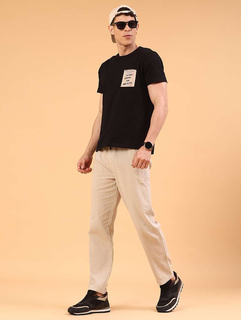 beige cotton flat front casual trousers - 22335360 -  Standard Image - 5